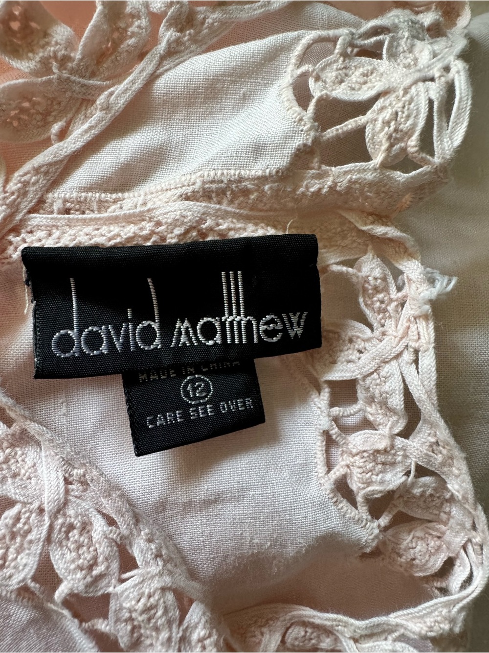 VNTG David Matthew linen blend cotton lace-Trim Embroidered  — Pale Pink - Picture 7 of 9